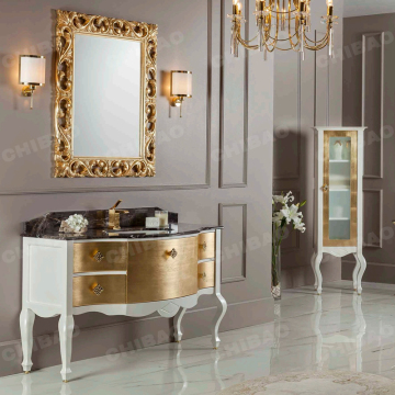 High-End Classic Wooden Bathroom Cabinet with Marble Top and Wash Basin