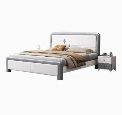 Modern Simple Solid Wood Double Bed Frame with Rubber Wood