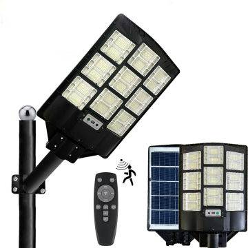 US Stock Waterproof 1KW LED Solar Street Light with 3000LM Brightness, Dustproof Design, Automatic Dawn Detection, Timer Function, and Pole Included