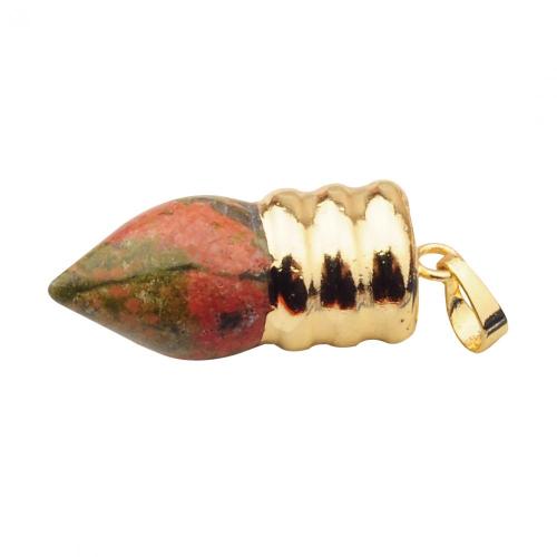 Natural Lamp Bulb Gemstone Unakite Pendant Plated Gold