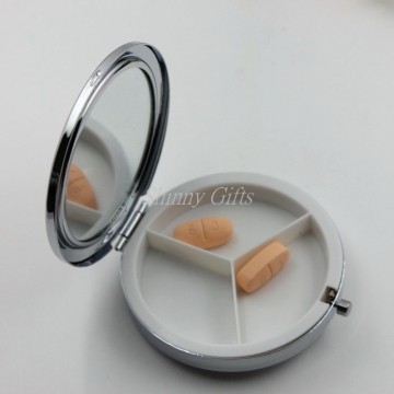 Shinny Gifts Cosmetic Mirror Round Pill Box with Mirror Wholesale Portable Mirror