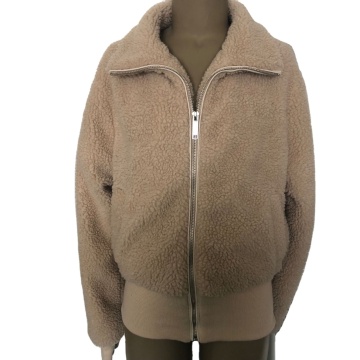 Women Long Sleeve Short Lamb Jacket With Zipper