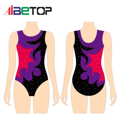 Sublimated Printed Girl Gymnastics Leotards with Rhinestones
