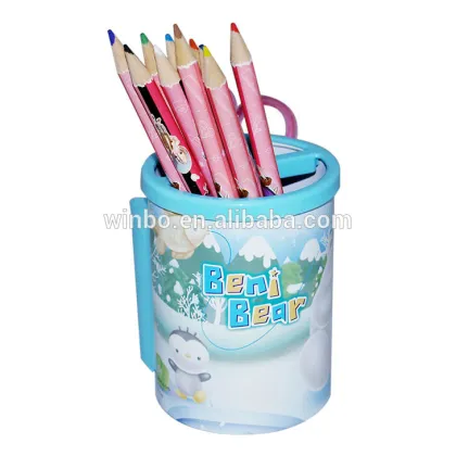 Tinplate round shape pen holder with two compartments