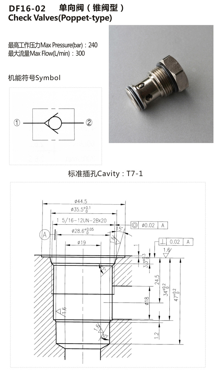 Sun Type Hydraulic Cartridge Check Valve