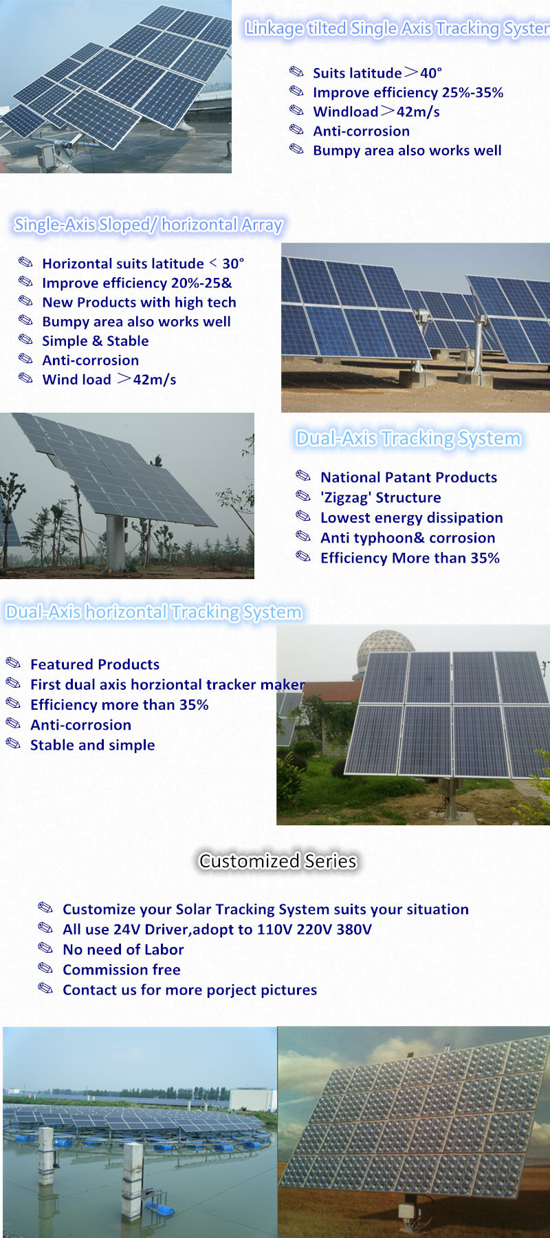 Horizontal Single Axis PV Solar Tracker with Tilted Modules