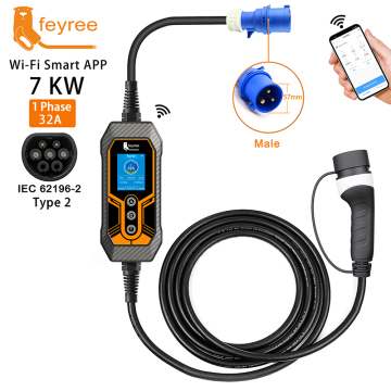 Bộ sạc EV di động Type2 7kW 32A Dòng điện có thể điều chỉnh với điều khiển ứng dụng