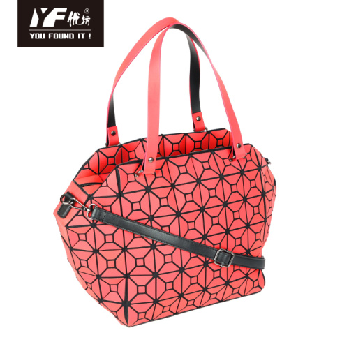 Nylon Handbags With Leather Handles Diamond pattern geometric waterproof leather handbag Manufactory