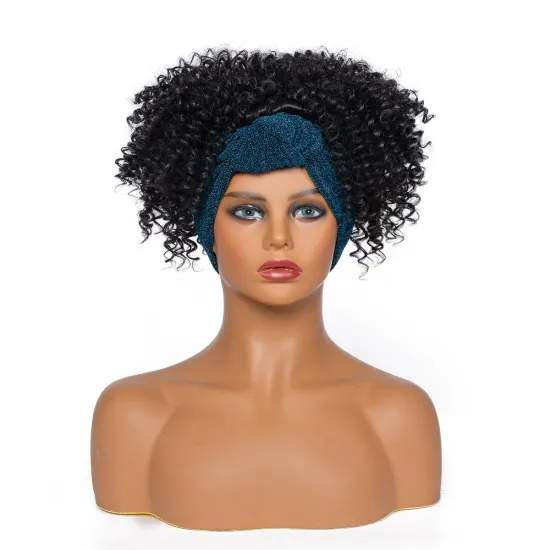 6'' Headband Afro Kinky Curly Wig Short Kinky Curly Hair HeadWrap Wigs With Turban Omber Glueless Wig For Black And White Women