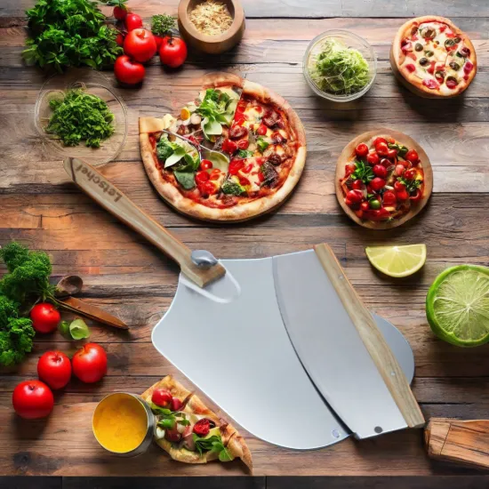 Easy Storage Pizza Cutter Set Pizza Peel Pizza Shovel With Wooden Handle Kitchen Tool