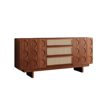 Wabi Sabi Wind Storage Cabinet: PurelyFeel Ancient Rattan Solid Wood Table Side Cabinet for Living Room