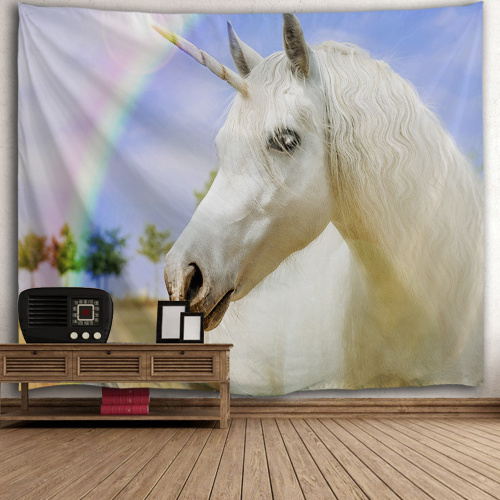 Unicorn White Tapestry Rainbow Wall Hanging Animal Tapestry for Livingroom Bedroom Home Dorm Decor