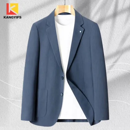 Business Casual Navy Blue Suit with Subtle Texture