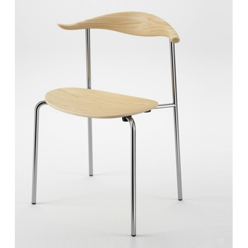 silla de comedor de metal simple con asiento de madera