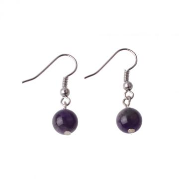 Amethyst 8mm Round Beaded Earrings Gemstone Healing