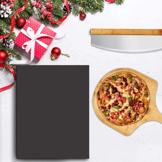 Bamboo Pizza Peel Set with Cordierite Pizza Stone & Cutter