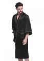 19 Momme Kimono Men&#39;s Sleepwear Silk Robe with Piping Pure Color Long Kimono Bathrobes Soft Nightgown