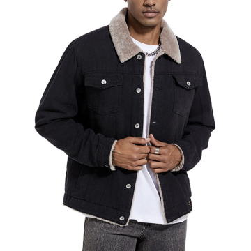 Customized Men's Winter Denim Jacket with Sherpa Fleece Collar