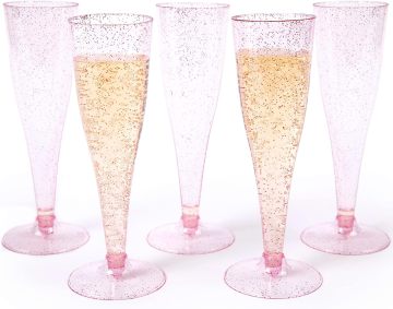Rose Gold Glitter Plastic Champagne Flutes for Wedding Mimosas