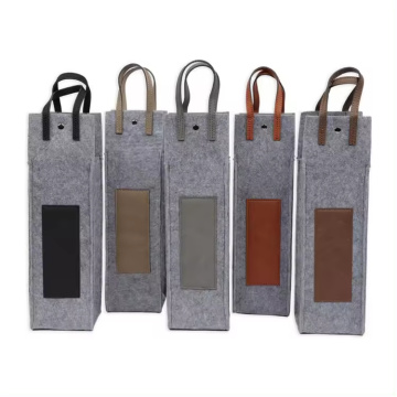 Single Wine Bottle Pu Leather Felt Tote Bag