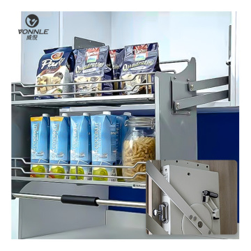Buffered Hanging Pull-down Storage Basket for Kitchen Cabinets
