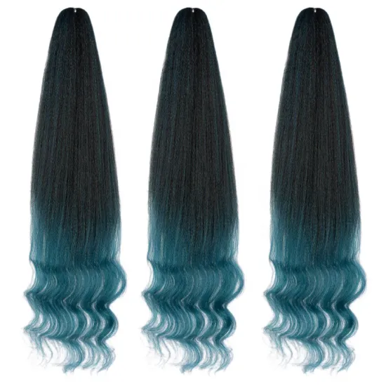 55 inches yaki straight hair with button curly straight wave with curly braiding hair bundles Synthetic Braiding hair extension