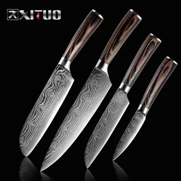 XITUO New Kitchen Knife Sets 4 PCS 7CR17 laser Damascus Stainless Steel Chef Knife Japanese Santoku Cleaver Slicing Paring Knive