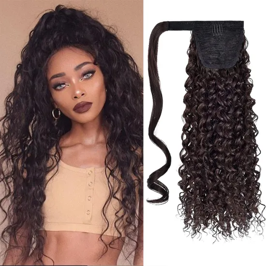 Long Curly Red Brown Hair 18 Inch Long curly Ponytail hair Extension Synthetic Wrap Around Drawstring Hair