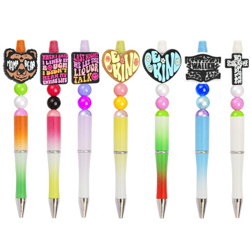 Wholesale Plastic Beaded Pens with DIY Blank Beads and White Bling Spacer