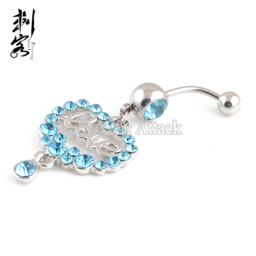 Stainless Steel Crystal Heart Love Shape Navel Belly Piercing Jewelry