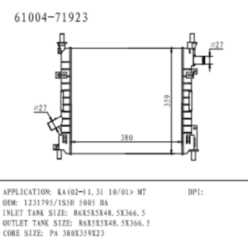 Radiateur pour Ford Ka (02-) 1.3i Numéro d&#39;OEM 1061191