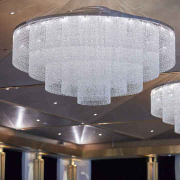 Modern White Beaded Round Chain Ceiling Crystal Chandelier for Hotel Lobby