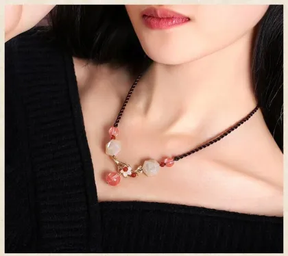 Chinoiserie crystal pink clavicle chain
