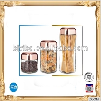 GLASS 3 pcs unique square round design with measuring lid glass Storage Jar set