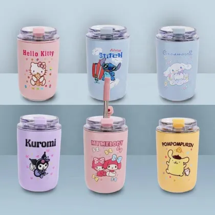Customizable Insulated Kids Tumbler Cup with Straw - 304 Stainless Steel Vacuum Milk Cup, 500ML Thermos Coffee Straw Cup