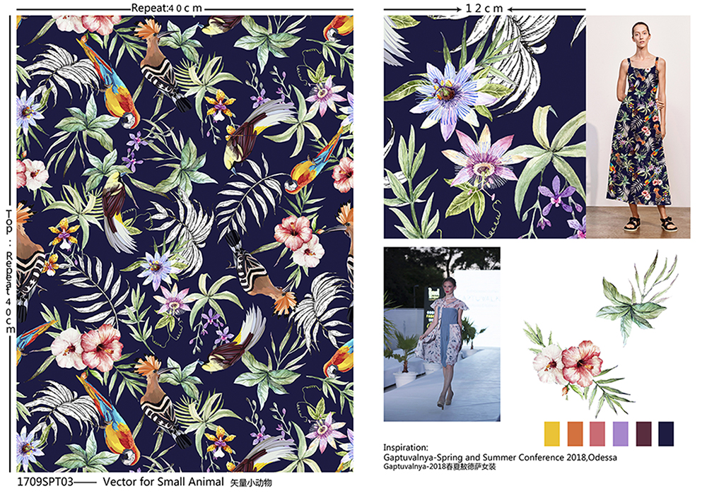 Polyester Bubble Crepe Printing Fabric Birds