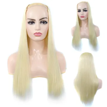 Wholesale 24''Ombre Long Straight Blonde Black Blue U Part Half Wig for Full Head Synthetic Hair Wigs For Woman