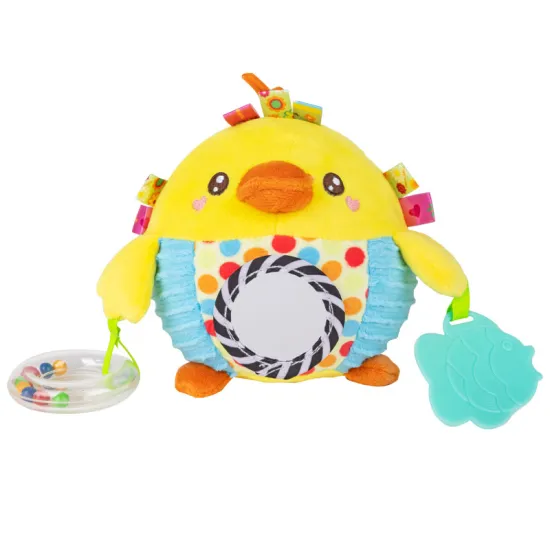 Organic Crinkle Paper Sensory Baby Toy: Interactive Rattles with Mirror Grip Ring and Plush Animal Design for Newborns