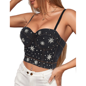 Sparkling Rhinestone Diamond Denim Crop Tops: The Ultimate Women's Fashion for Parties, Clubs, Raves, and Festivals