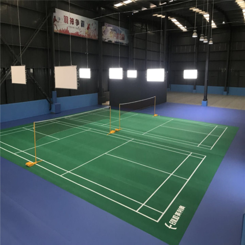Pavimento desportivo de badminton verde com linha de jogo branca