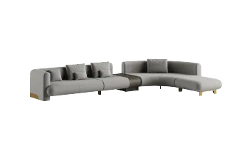 Chaise tufted back L shape fabric sofa set