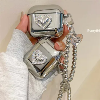 Silver Wireless Charging Box with 3D Love Heart Design for AirPods Pro 1/2/3