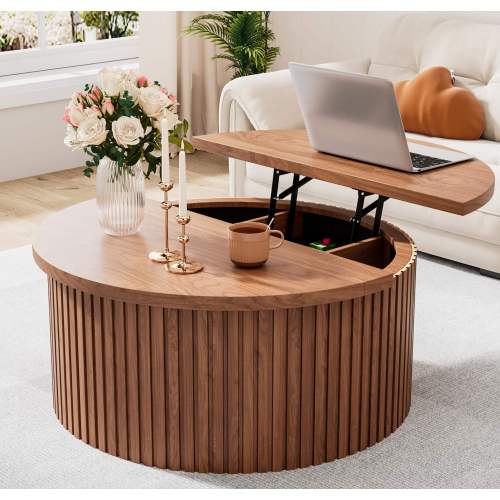 Adjustable round coffee table for living rooms