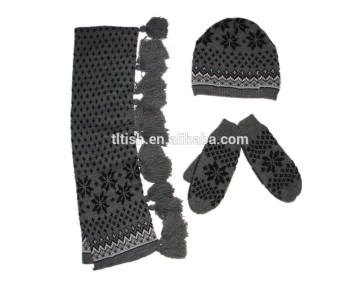 custom knitted pom beanie scarf, hat and gloves