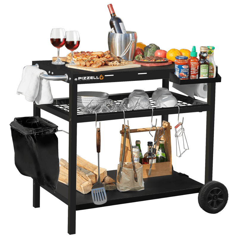 Portable Pizza Oven Table Grill Dining Cart for Outside Patio Multifunctional Outdoor Movable Grill Cart Table