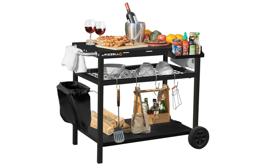 Overview of a durable portable BBQ cart table ready for outdoor catering