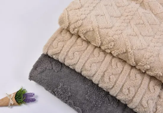 Soft hand feel polyester jacquard sherpa fleece fabric