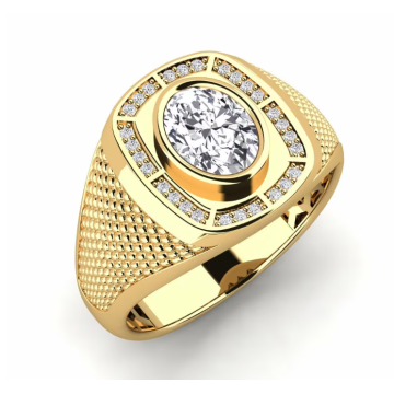 Anillo de diamantes de laboratorio de oro ovalado de 18 quilates con estilo para hombres