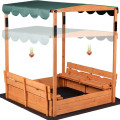 Wooden Kids Sandbox Convertible Canopy Covered Sandbox