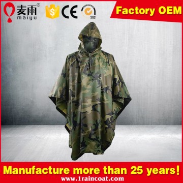 Maiyu waterproof durable high quality polyester impermeable camouflage rain poncho
